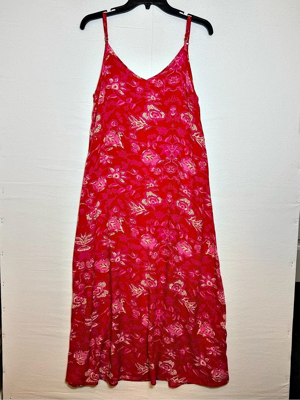 Natural Life Red Pink Floral Kate Maxi Dress Size Small Boho Flowy Cottagecore